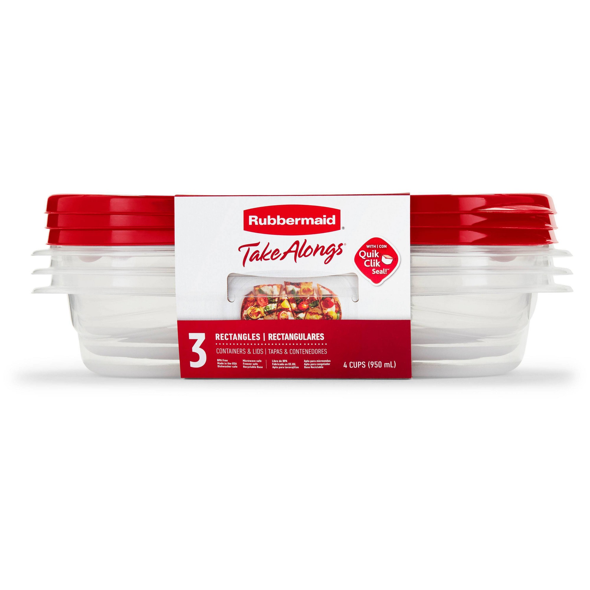 Meal Prep Kitchen - 3 recipientes rectangulares rojos para almacenar