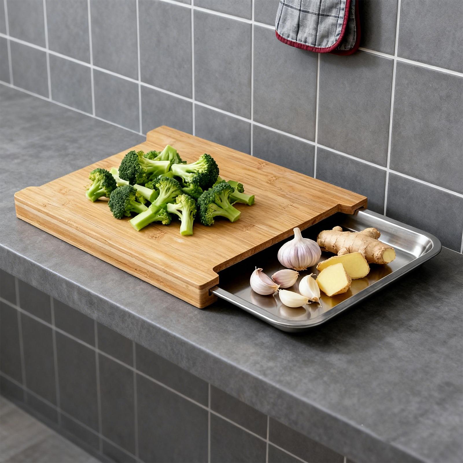 Meal Prep Cutting - Tabla de cortar de madera antideslizante